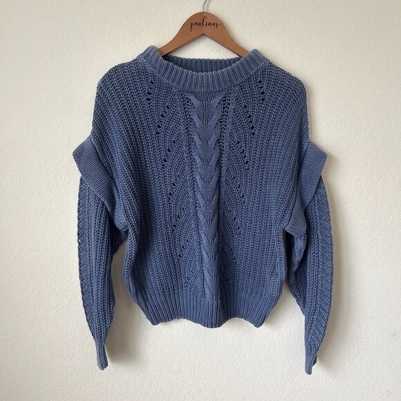 Wish The Label Sweater Womens XS Blue Ruffle Trim Knit Plaza Pullover Top - Picture 2 of 9